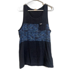 Hollister Mens Top Size Small Grey Gray Blue Tank Top Sleeveless Floral